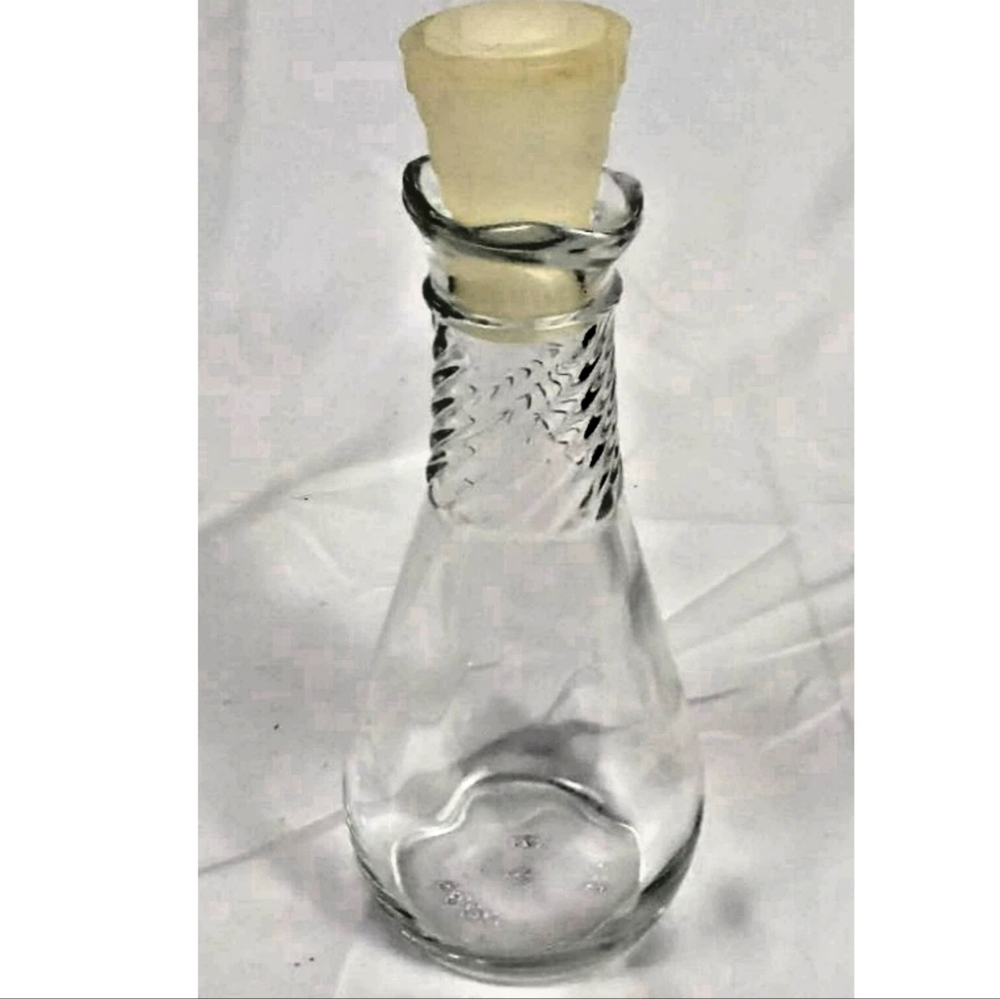 Vintage Hazel Atlas Clear Glass Cruet Bottle Stopper Swirl Neck